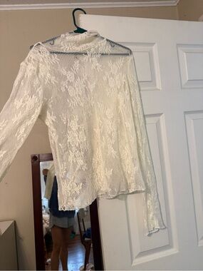 Free People Ivory Floral Lace Long Sleeve Top